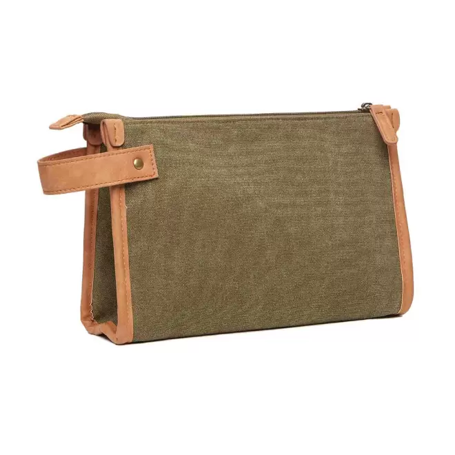 TROUSSE DE TOILETTE PERSONNALISABLE EN TOILE RECYCLE 'ZARRA' - vert