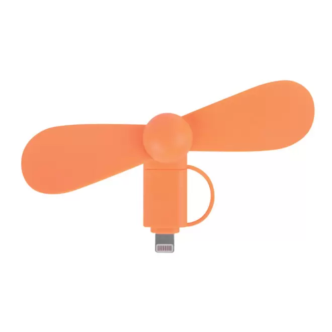 VENTILATEUR 2 EN 1 AVEC EMBOÛT LIGHTNING ET MICRO-USB 'NOROIT' - orange
