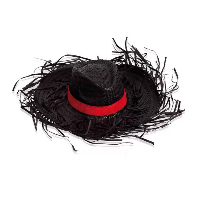 CHAPEAU PERSONNALISABLE PAILLE FRANGES 'FESTPAILLE' - noir