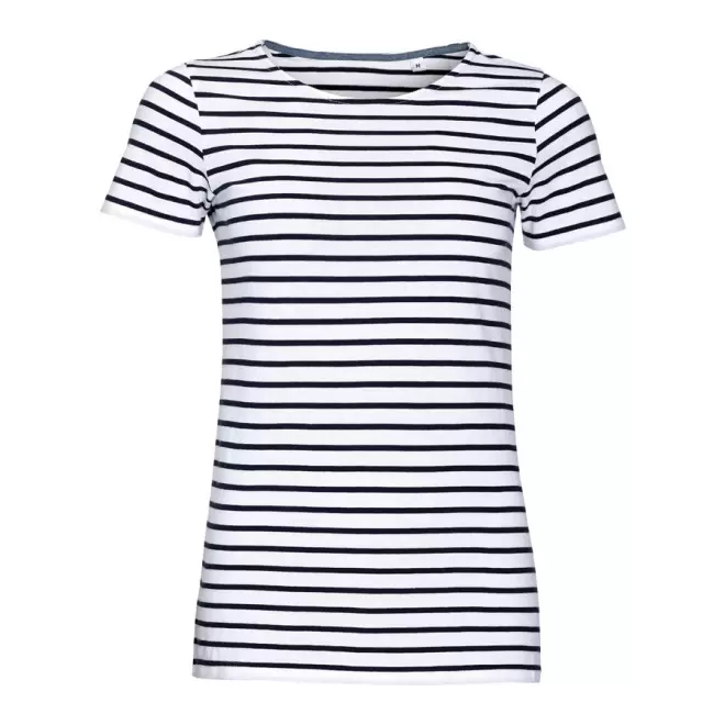 T-SHIRT MARINIÈRE PUBLICITAIRE FEMME 'MILES' 150GR/M² - blanc/marine
