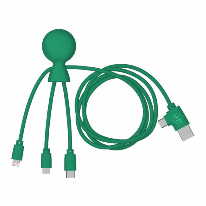 CÂBLE DE CHARGE PUBLICITAIRE MULTI-CONNECTEURS XOOPAR® 'MR BIO LONG' - vert
