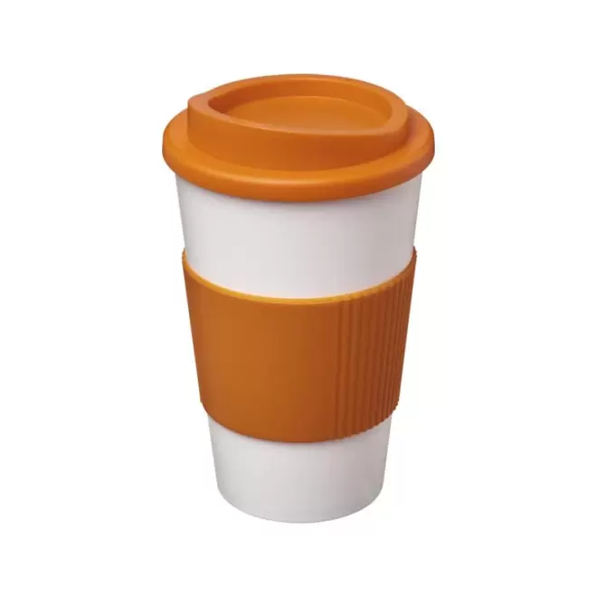 GOBELET ISOTHERME AMERICANO® PERSONNALISABLE 'IBON BANDEAU' - orange/blanc