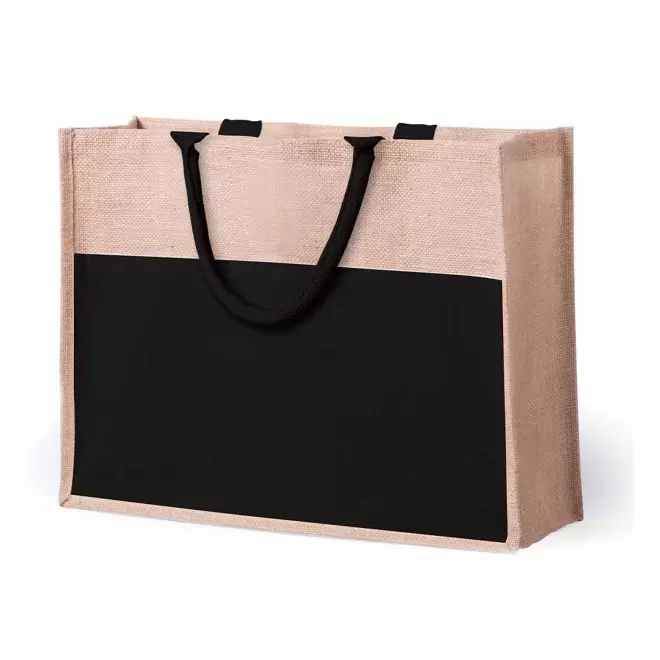 SAC EN JUTE ET TOILE PERSONNALISABLE 'FIORA' - noir