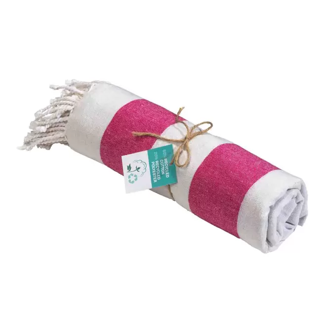 PAREO/FOUTA PERSONNALISABLE 'HORTENSE 180 RECYCLE RAYE' - fuchsia