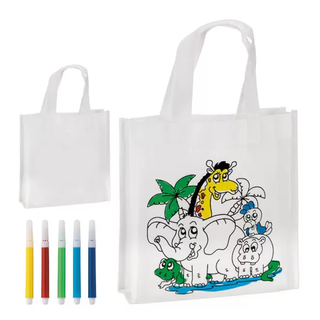 SAC À COLORIER PERSONNALISABLE AVEC 5 FEUTRES 'KIDBAG' - blanc