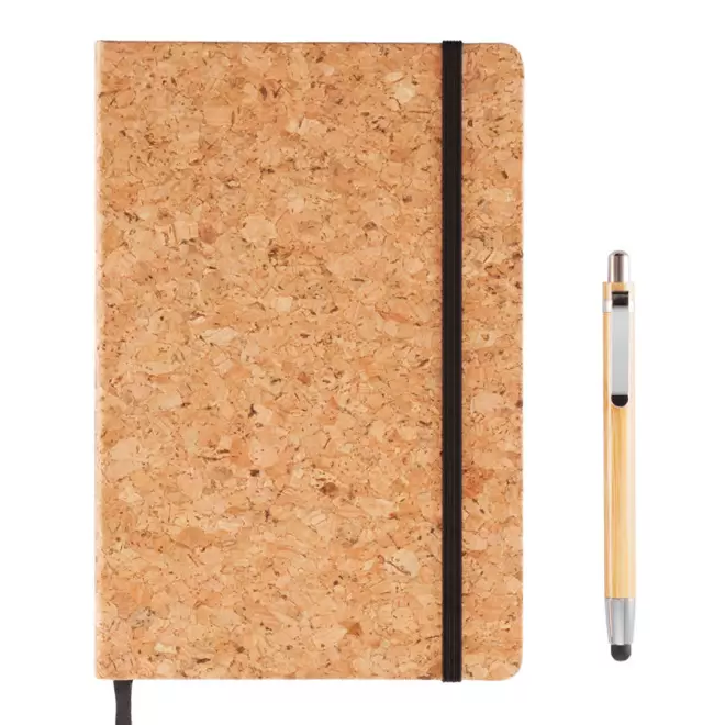 CARNET A5 EN LIÈGE AVEC STYLO BAMBOU PERSONNALISÉ 'LEIRIA' - brun