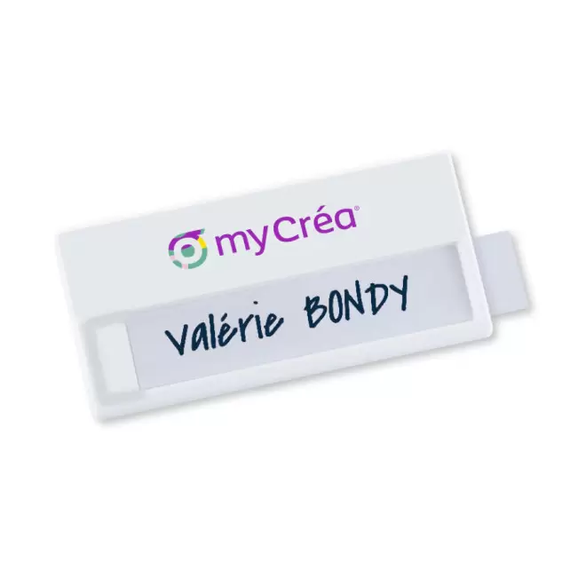 BADGE PORTE-ÉTIQUETTE AIMANTÉ PERSONNALISABLE 'FLOKY' - blanc