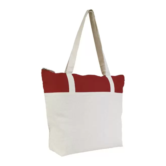 SAC SHOPPING PUBLICITAIRE ZIPPÉ EN COTON BICOLORE 'AURIANO CABAS' 220 GR/M² - rouge