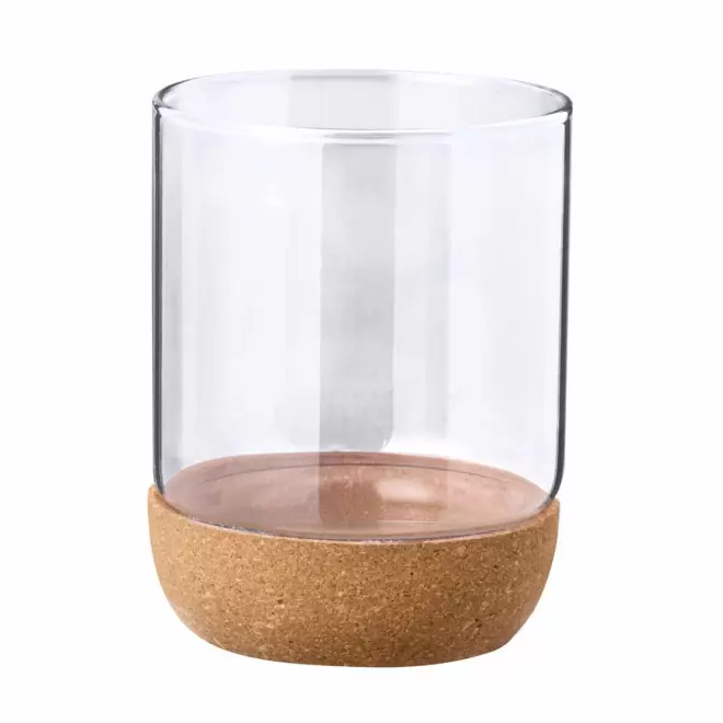 MUG EN VERRE ET LIEGE PERSONNALISABLE 450ML 'MERLINO' - transparent