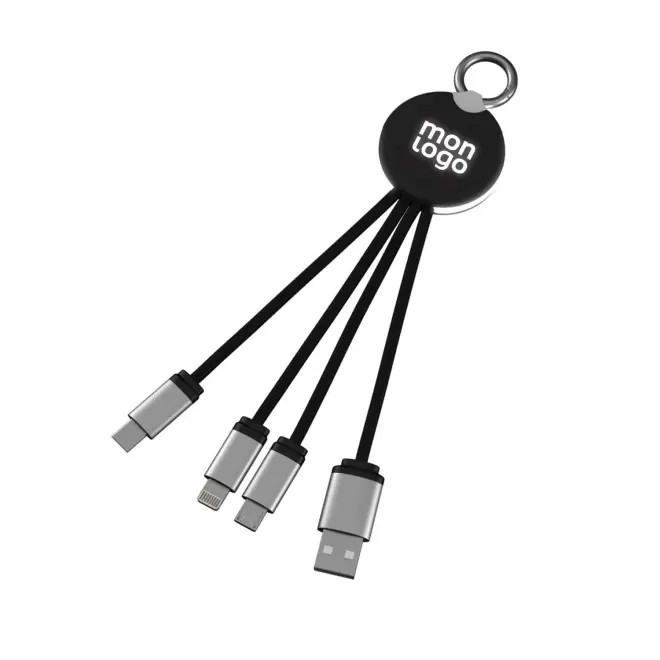 CABLE PERSONNALISABLE ECO 3EN1 LUMINEUX 'ANAT RING' - noir / blanc