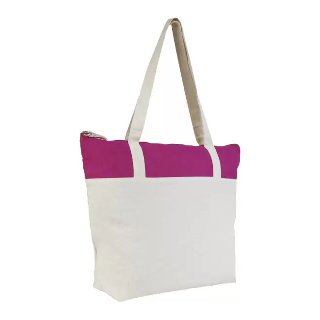 SAC SHOPPING PUBLICITAIRE ZIPPÉ EN COTON BICOLORE 'AURIANO CABAS' 220 GR/M² - rose