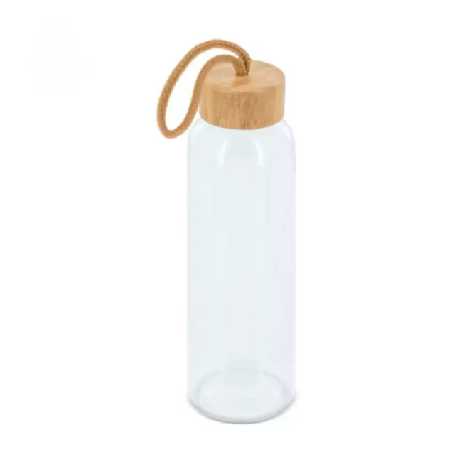 BOUTEILLE PERSONNALISABLE EN VERRE ET BAMBOU 500ML 'CULOA' - transparent