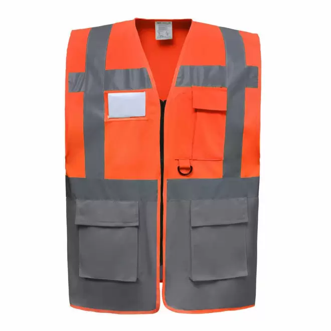 GILET SECURITE PERSONNALISABLE 'BERLIN RPET' - orange/gris