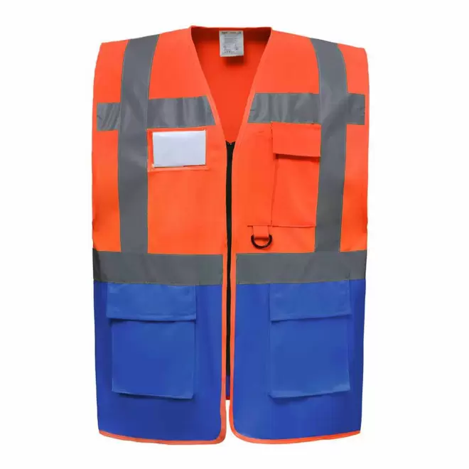 GILET SECURITE PERSONNALISABLE 'BERLIN RPET' - orange/bleu