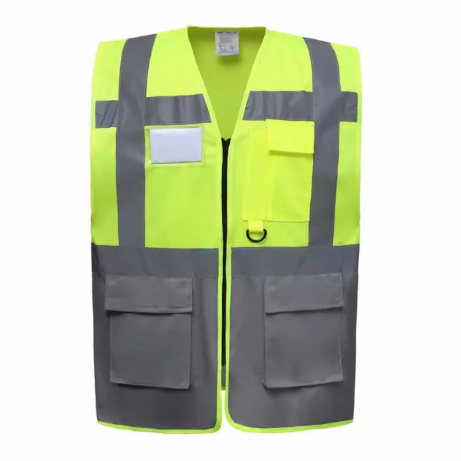 GILET SECURITE PERSONNALISABLE 'BERLIN RPET' - jaune/gris