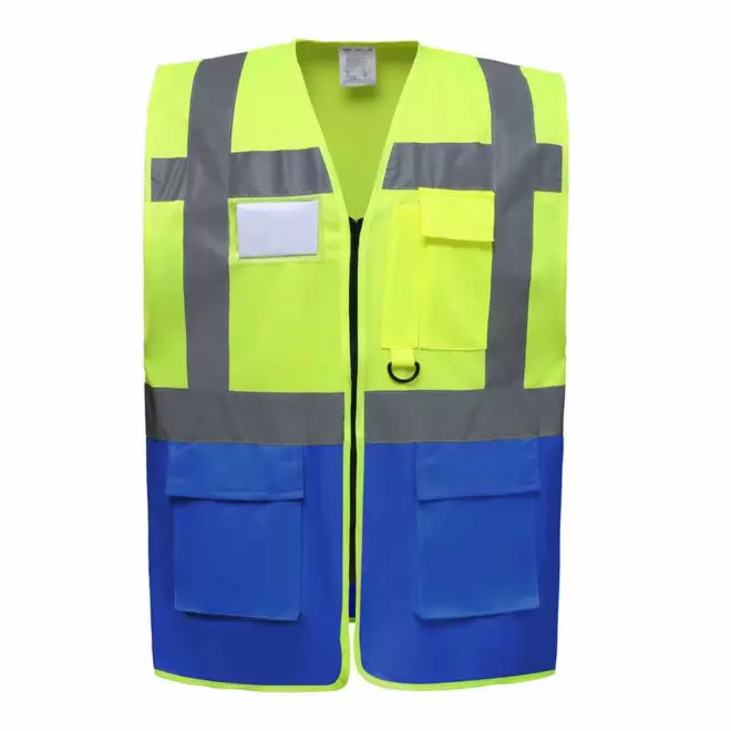 GILET SECURITE PERSONNALISABLE 'BERLIN RPET' - jaune/bleu