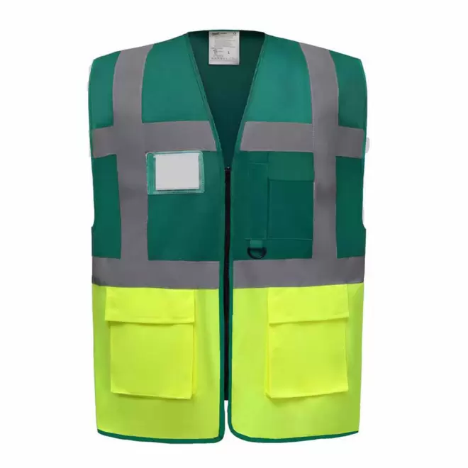 GILET SECURITE PERSONNALISABLE 'BERLIN RPET' - vert/jaune