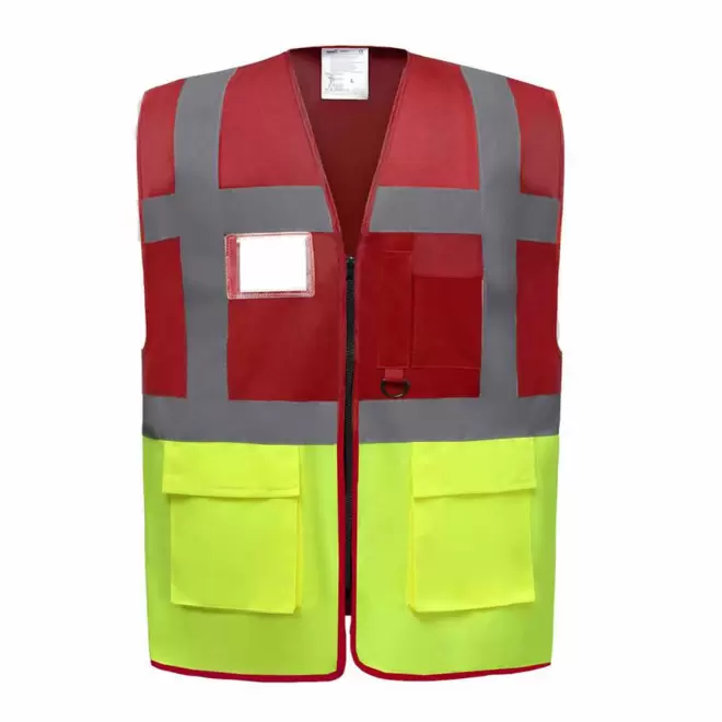 GILET SECURITE PERSONNALISABLE 'BERLIN RPET' - rouge/jaune
