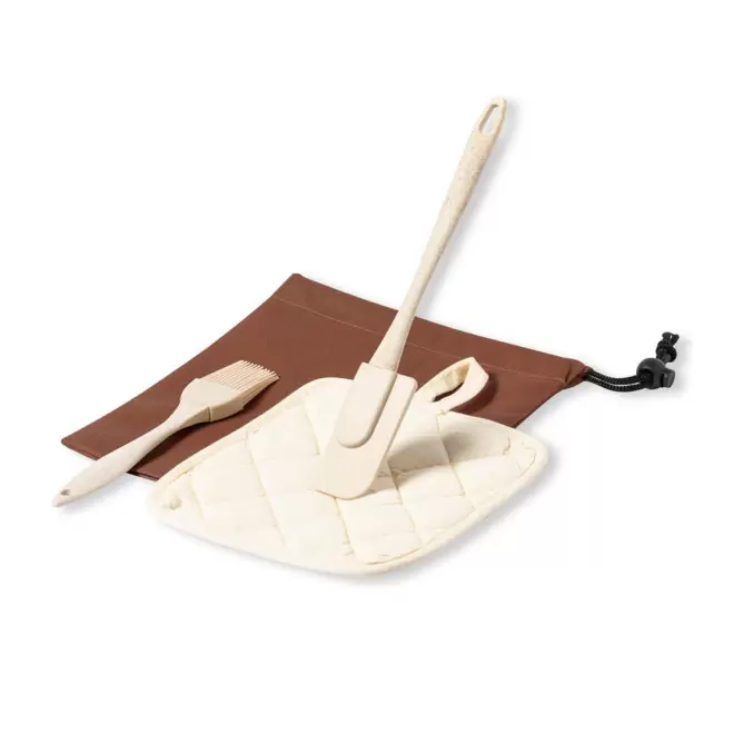 SET PERSONNALISABLE CUISINE 3 PIECES 'CUOCCO' - beige/marron