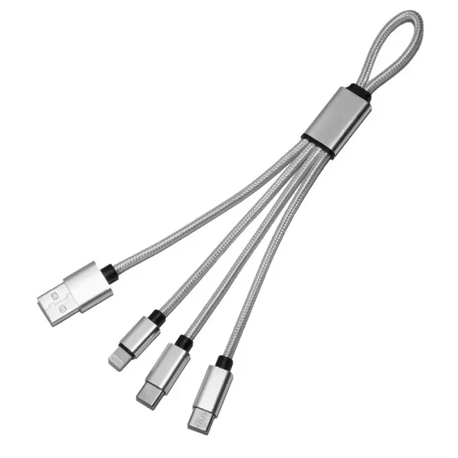 CABLE 4 EN 1 RECYCLE PERSONNALISABLE 'AFFIO' - gris