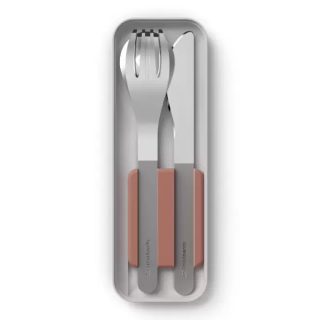 SET PERSONNALISABLE DE COUVERTS EN INOX 'SLIM BOX' - gris rose