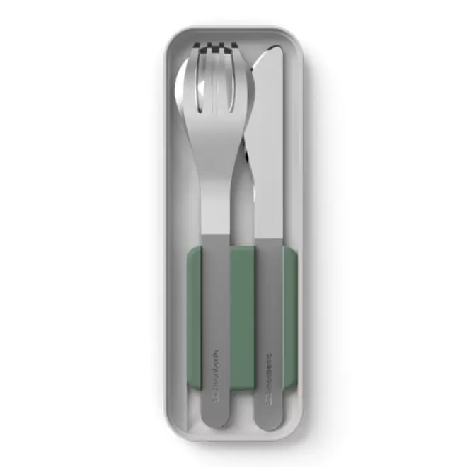 SET PERSONNALISABLE DE COUVERTS EN INOX 'SLIM BOX' - gris vert