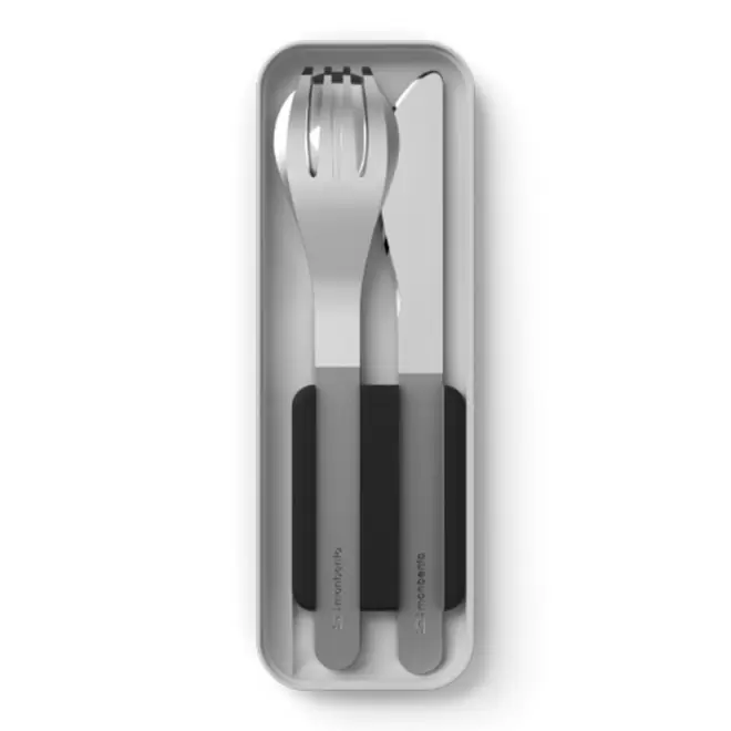 SET PERSONNALISABLE DE COUVERTS EN INOX 'SLIM BOX' - gris noir