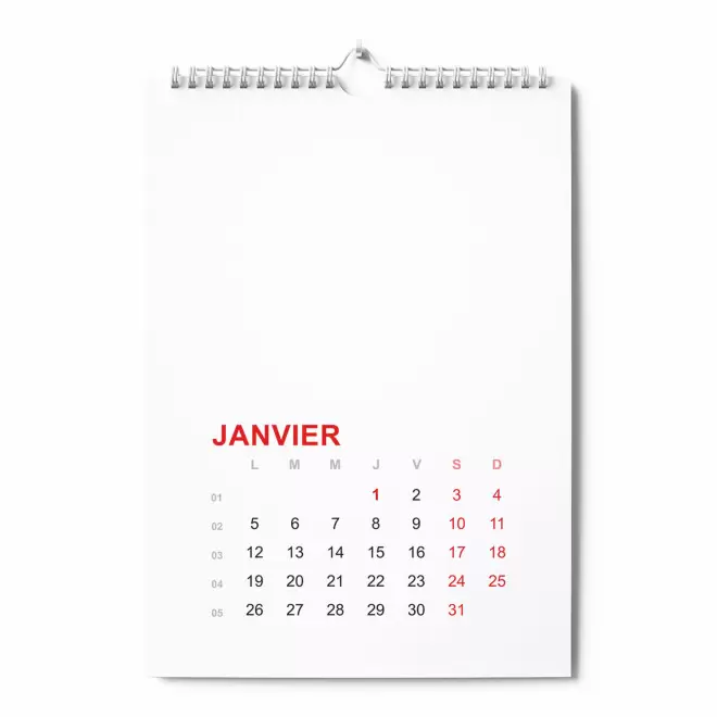 CALENDRIER MURAL A SPIRALES PERSONNALISABLE 'ALMANA' - rouge