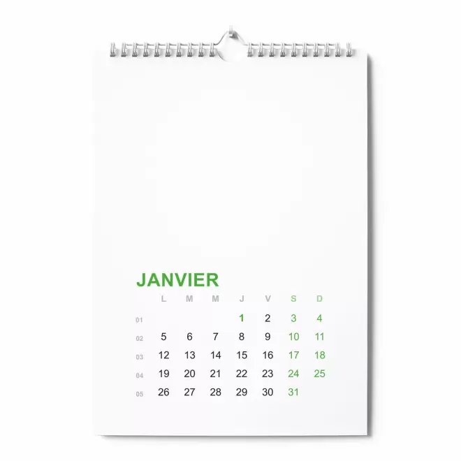 CALENDRIER MURAL A SPIRALES PERSONNALISABLE 'ALMANA' - vert