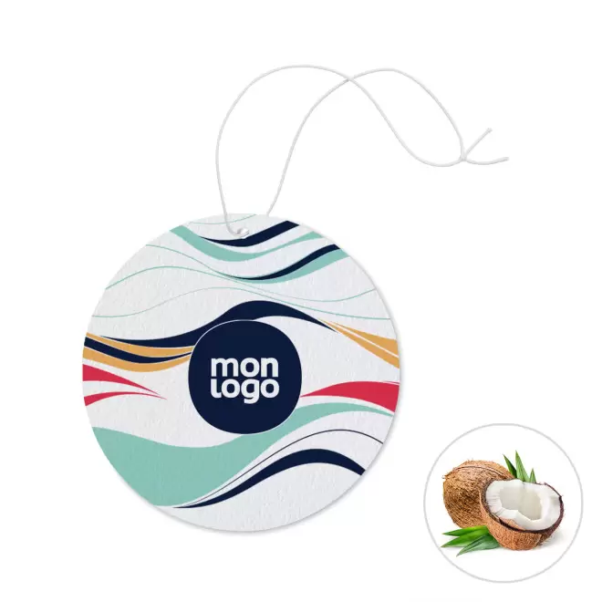 DESODORISANT VOITURE PERSONNALISABLE 'KENDO ROND' - noix de coco