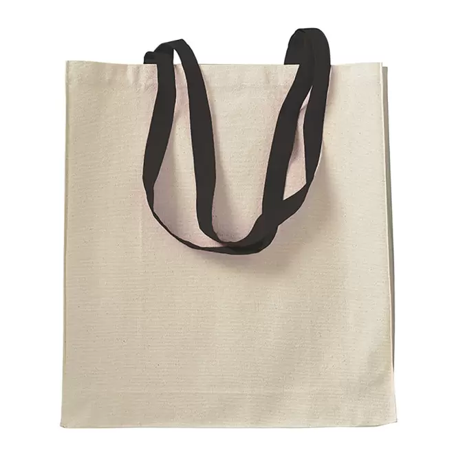 SAC SHOPPING PERSONNALISÉ EN COTON NATUREL AVEC SOUFFLET 'TERESA' 220 GR/M² - noir