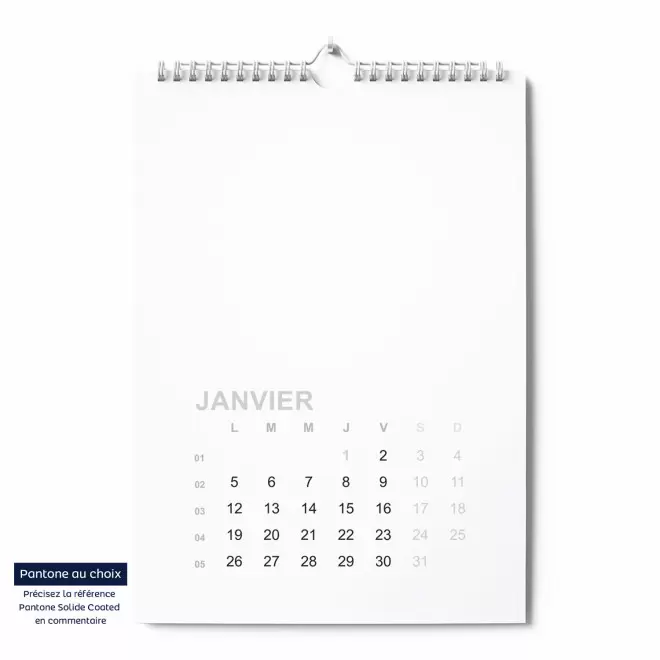CALENDRIER MURAL A SPIRALES PERSONNALISABLE 'ALMANA' - pantone