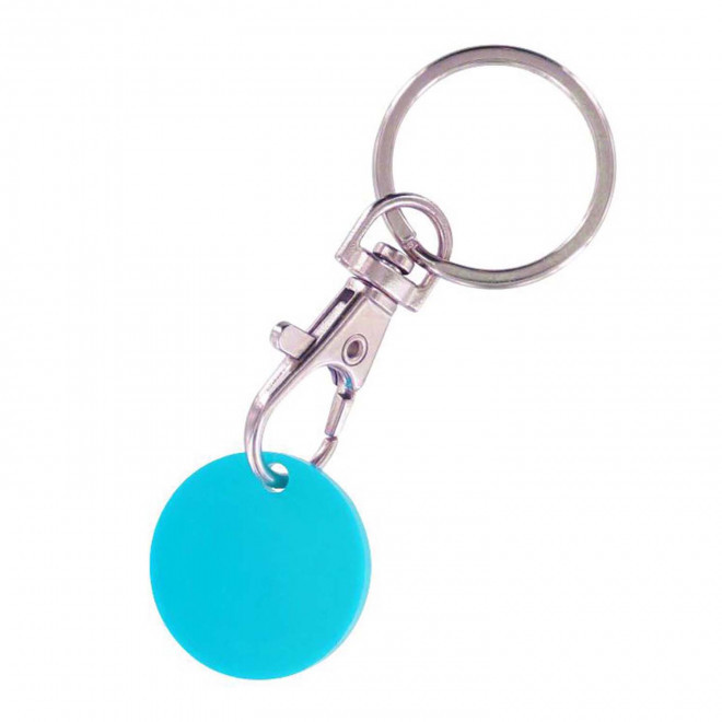 PORTE-CLÉS MOUSQUETON AVEC JETON PERSONNALISABLE 'SEGNO' - bleu ciel