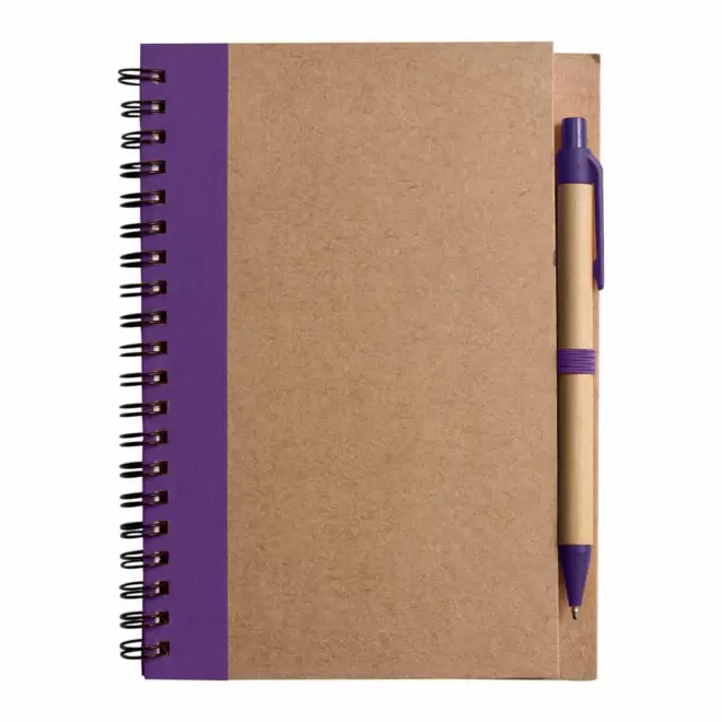 CARNET À SPIRALE PERSONNALISÉ LIGNÉ AVEC STYLO RECYCLÉS 'RAMSES' - violet