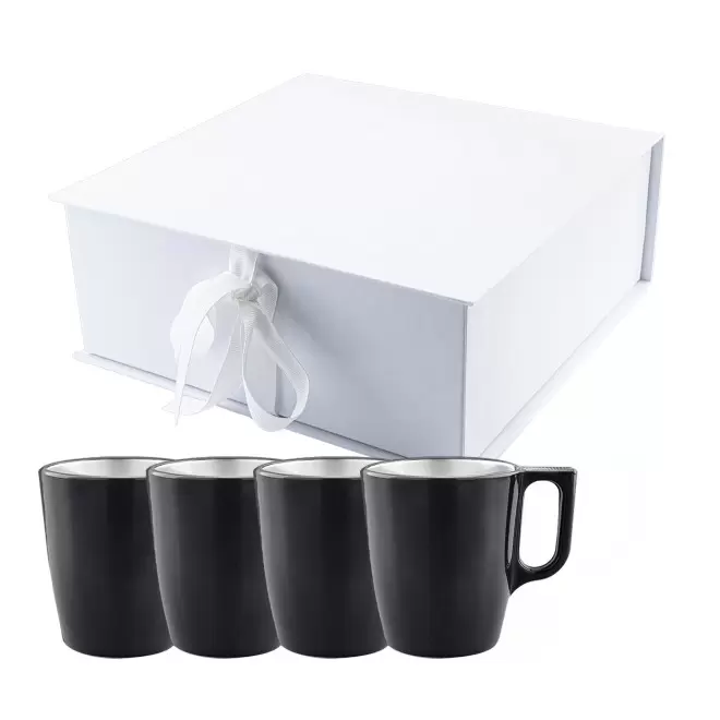 COFFRET 4 MUGS EN VERRE MIF 250ML PERSONNALISABLE 'FLASHY' - noir