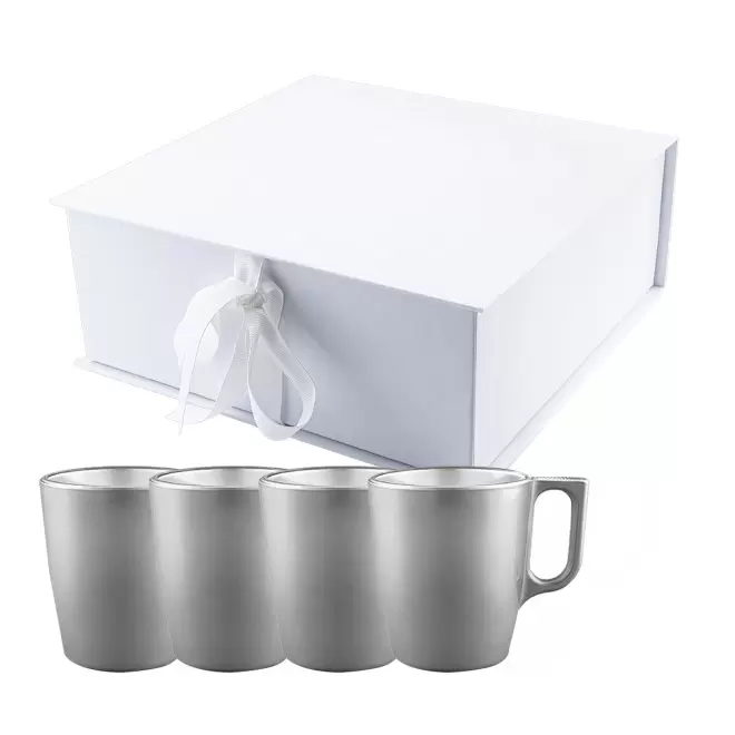 COFFRET 4 MUGS EN VERRE MIF 250ML PERSONNALISABLE 'FLASHY' - argenté