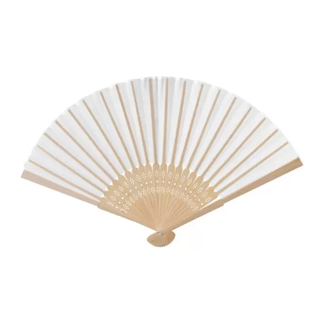 EVENTAIL EN BAMBOU SCULPTE PERSONNALISABLE 'BIGAN' - blanc