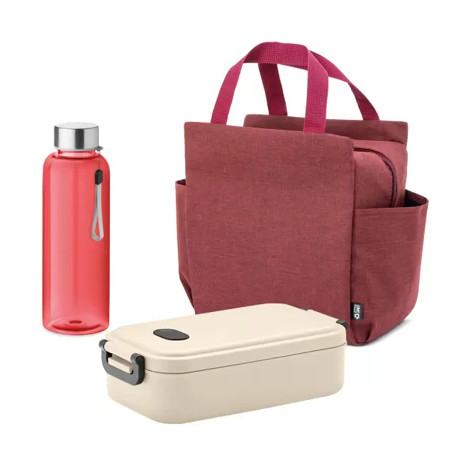 SET LUNCHBOX PUBLICITAIRE SAC ET BOUTEILLE 'HARTYNO' - beige/rouge