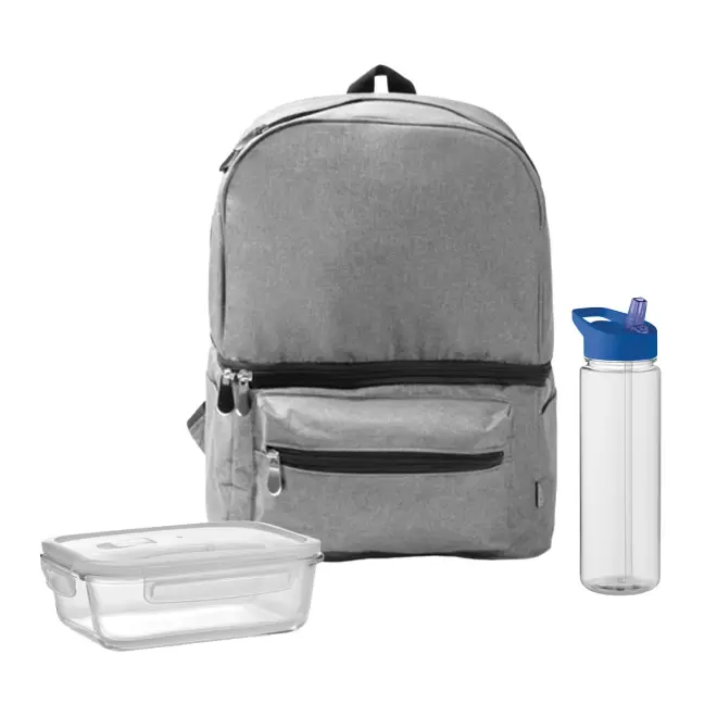 SET LUNCHBOX PUBLICITAIRE SAC ET BOUTEIILE 'LUNCHRY' - gris/bleu