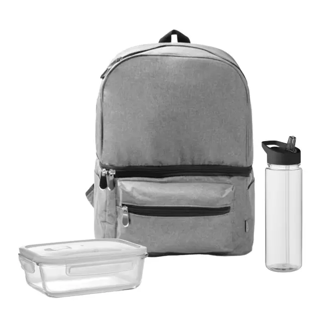 SET LUNCHBOX PUBLICITAIRE SAC ET BOUTEIILE 'LUNCHRY' - gris/noir