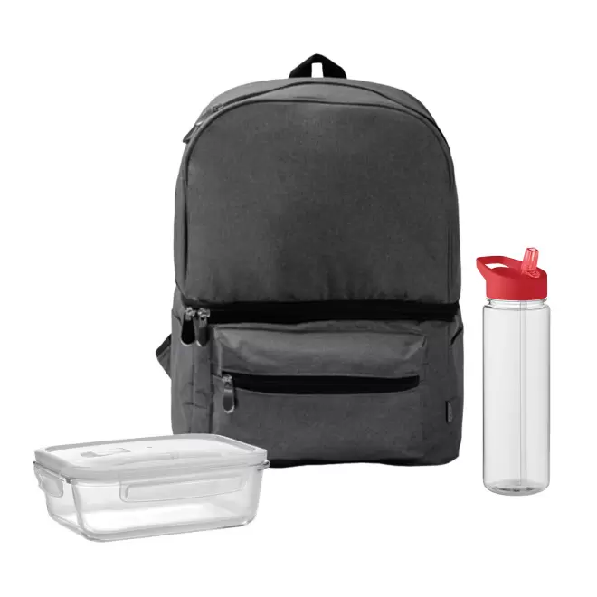 SET LUNCHBOX PUBLICITAIRE SAC ET BOUTEIILE 'LUNCHRY' - noir/rouge