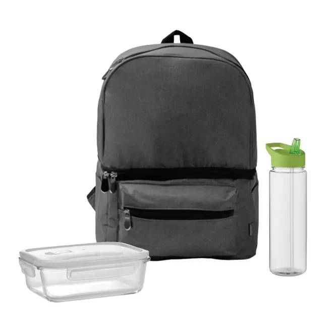 SET LUNCHBOX PUBLICITAIRE SAC ET BOUTEIILE 'LUNCHRY' - noir/vert