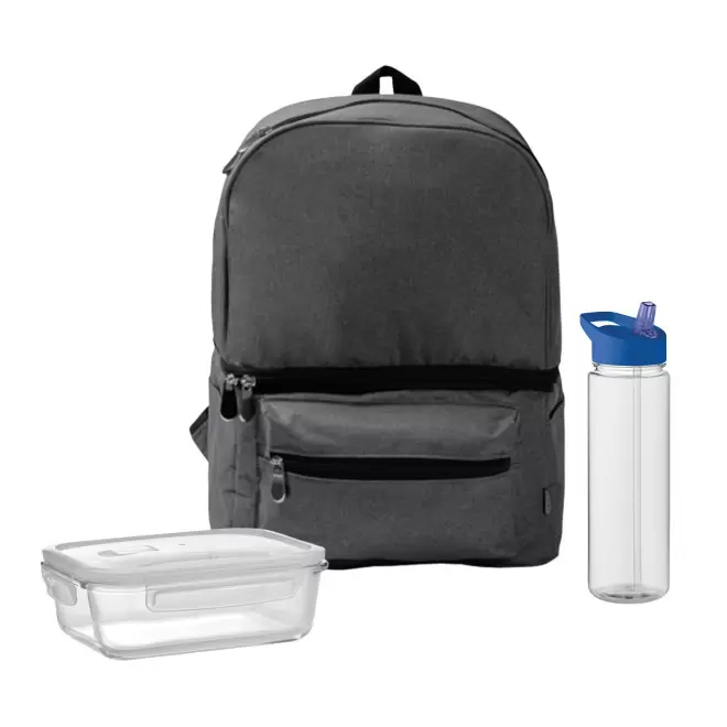 SET LUNCHBOX PUBLICITAIRE SAC ET BOUTEIILE 'LUNCHRY' - noir/bleu