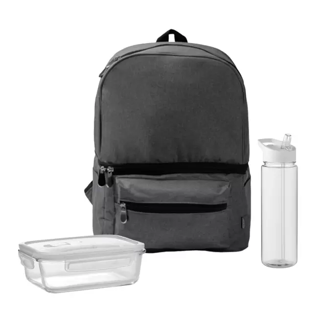SET LUNCHBOX PUBLICITAIRE SAC ET BOUTEIILE 'LUNCHRY' - noir/blanc