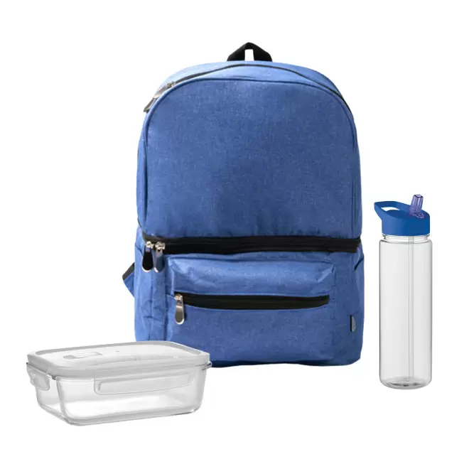 SET LUNCHBOX PUBLICITAIRE SAC ET BOUTEIILE 'LUNCHRY' - bleu/bleu