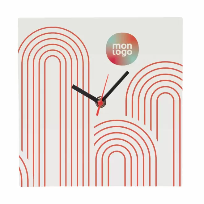 HORLOGE MURALE PUBLICITAIRE EN BOIS 'TIMY' - carré