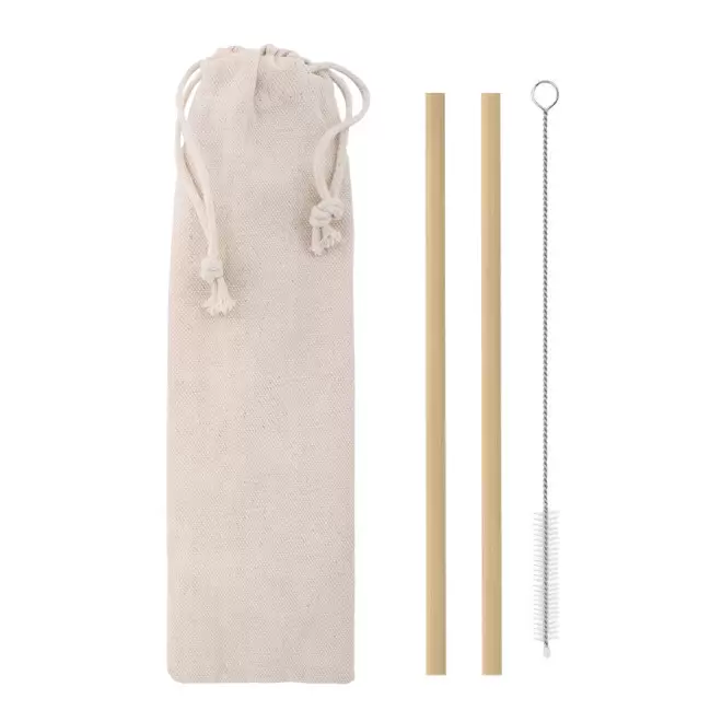 SET DE 2 PAILLES EN BAMBOU RÉUTILISABLES PUBLICITAIRE 'RIPAILLES' - naturel
