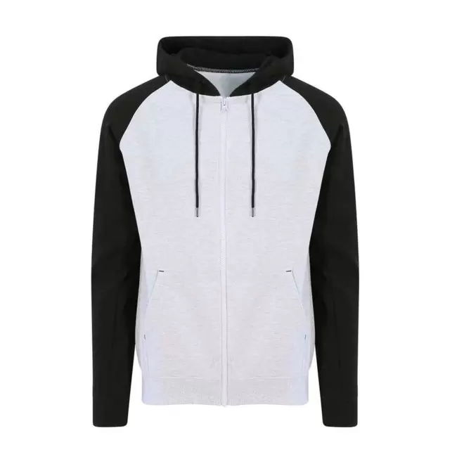 SWEAT CAPUCHE MIXTE PERSONNALISABLE 'VARSITA ZIPPE' - gris clair/noir