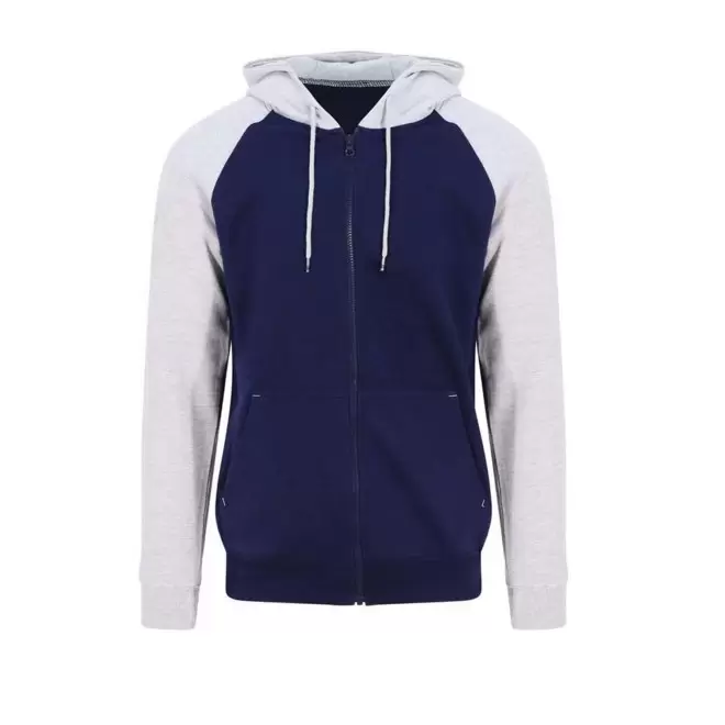 SWEAT CAPUCHE MIXTE PERSONNALISABLE 'VARSITA ZIPPE' - bleu/gris chiné