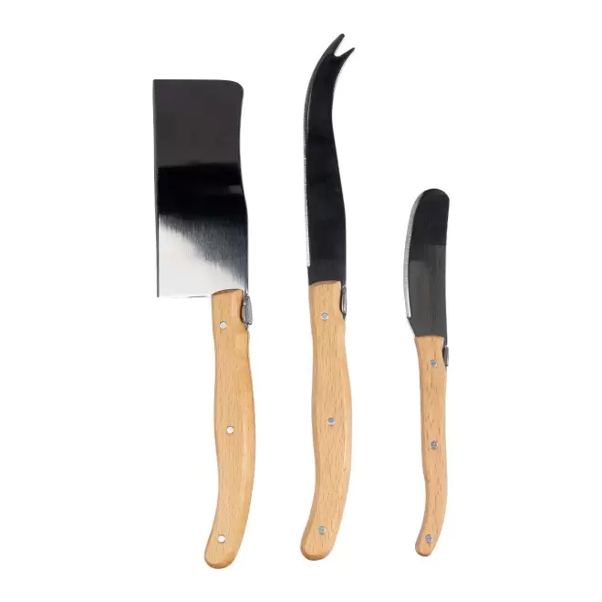 SET DE 3 COUTEAUX A FROMAGE PERSONNALISABLE 'TOMME' - brun